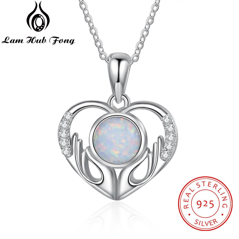 Изображение товара: Ожерелье с подвеской в виде сердца для женщин, ожерелья из белого опала, серебро 925 пробы, реальный подарок на день матери (Lam Hub Fong)
