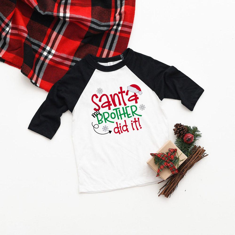 Изображение товара: Уважаемый Санта, моя сестра/брат, сделала это, дети, девочки, мальчики, рождественские футболки, детская Праздничная футболка, детская одежда, бейсбольные футболки