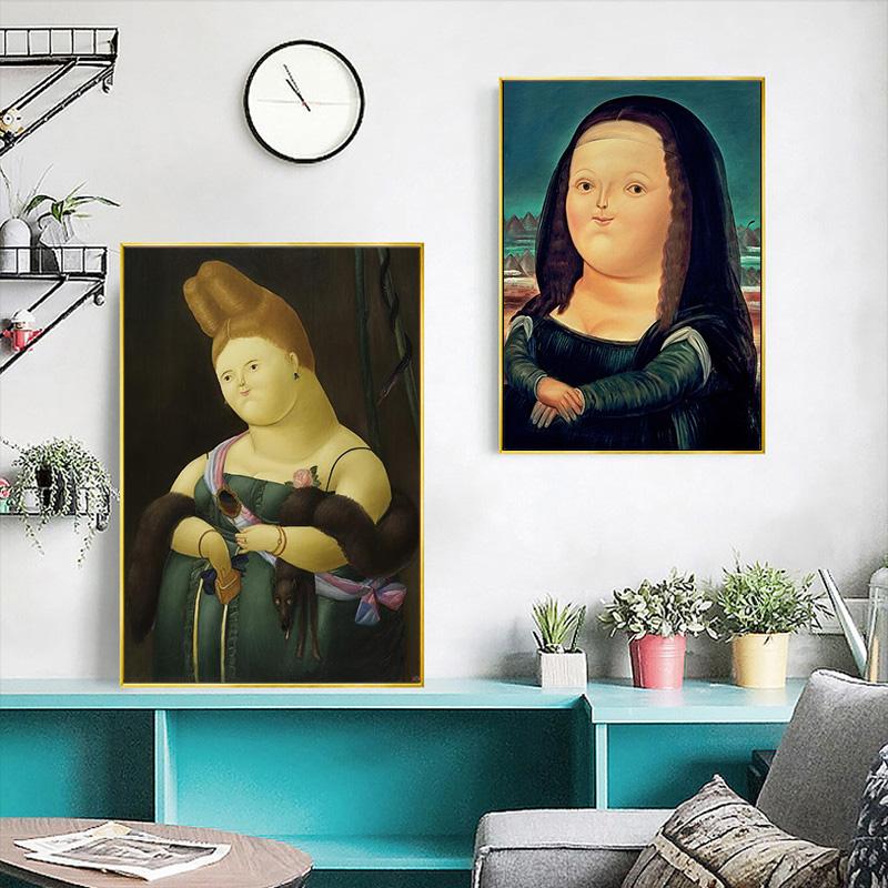 Изображение товара: Скандинавская забавная Картина на холсте «Мона Лиза» от Фернандо Ботеро знаменитые настенные картины для гостиной домашний Декор (без рамки)