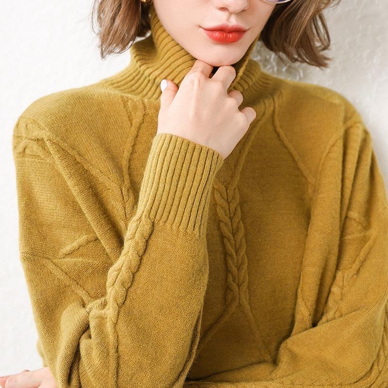 Изображение товара: Женский новый стиль осень зима Сплит средней длины водолазка свитер женский свободный зимний джемпер толстый свитер Мода