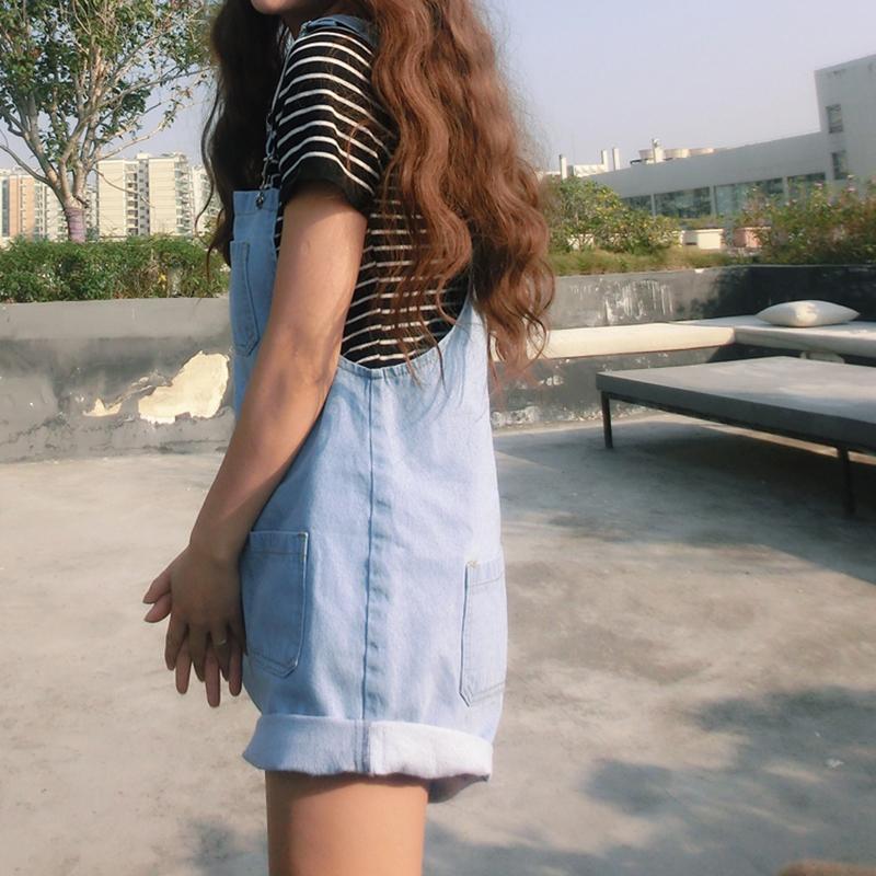 Изображение товара: Комбинезон женский джинсовый однотонный, Классический милый студенческий Повседневный Универсальный комбинезон из денима в Корейском стиле, Harajuku Ulzzang