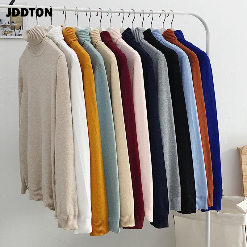 Изображение товара: JDDTON новый зимний мужской Повседневный свитер с высоким воротником базовое пальто с длинным рукавом Топы Мужской Свободный пуловер корейская мода уличная одежда JE535