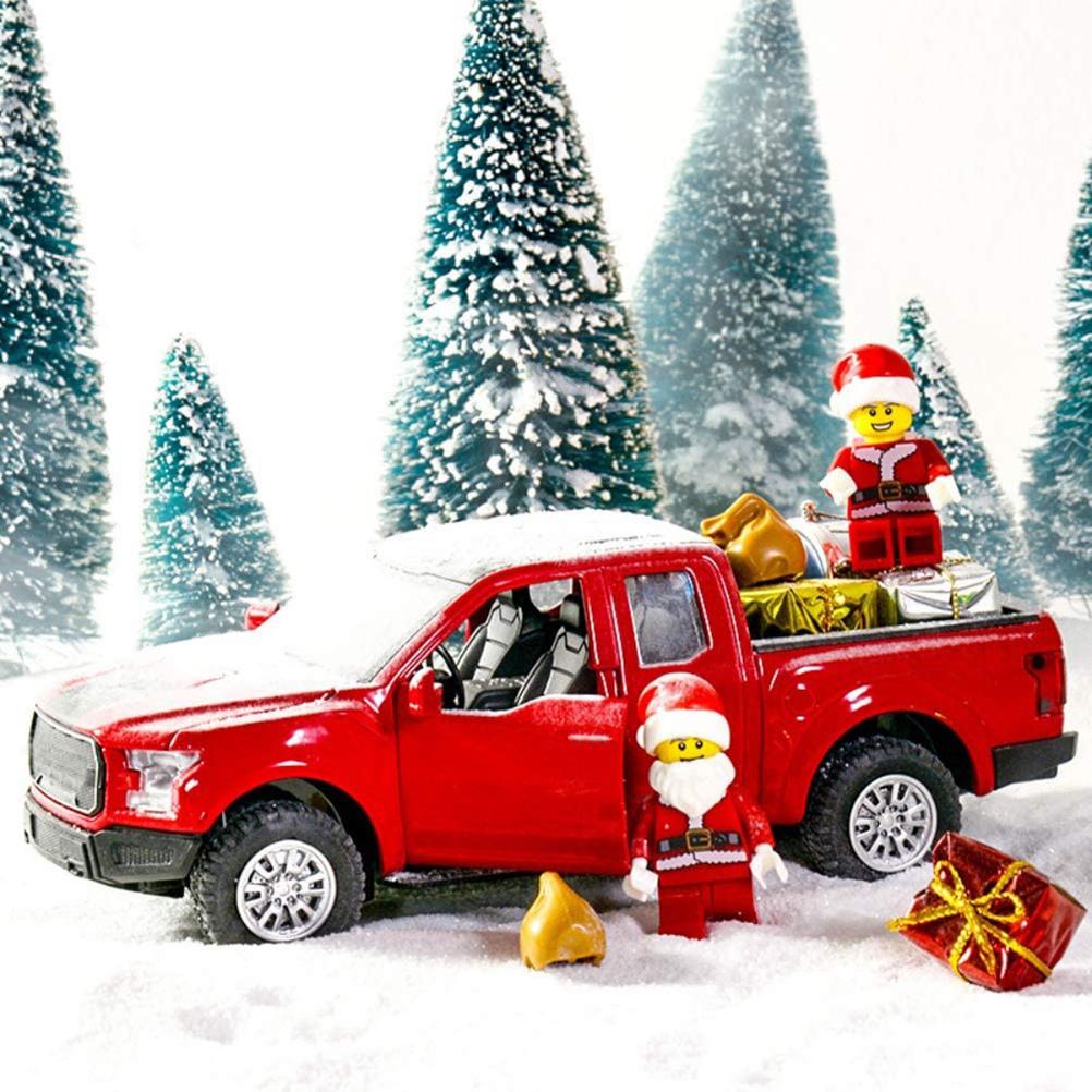 Изображение товара: Рождественский красный грузовик, винтажный металлический автомобиль для детей, день рождения, настольное украшение, Декор, новогодний подарок, пластиковая металлическая модель автомобиля