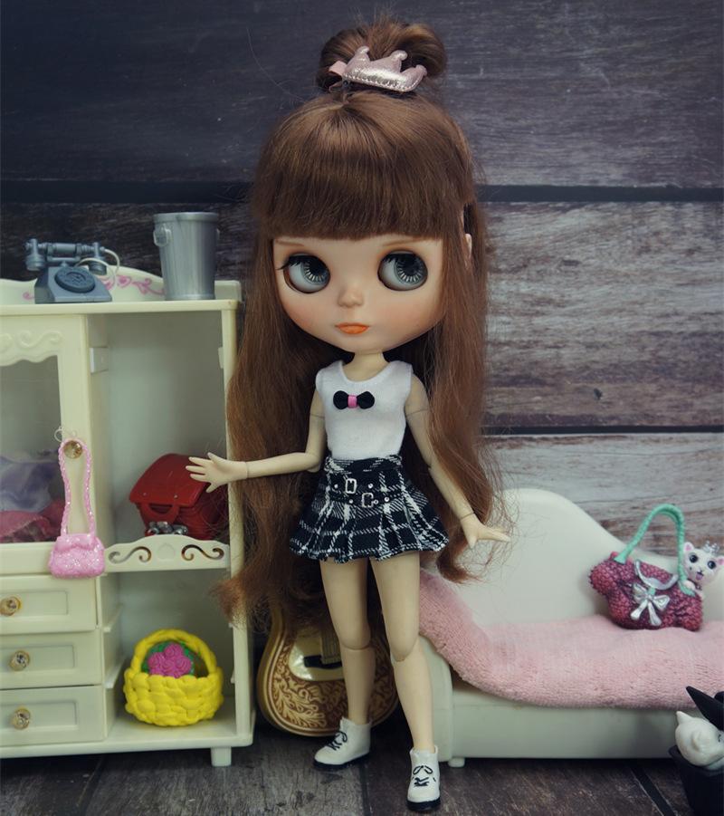 Изображение товара: Комплект одежды для кукол Blythe, белый жилет, юбка в клетку, платье для кукол Blythe 1/6, аксессуары для кукол