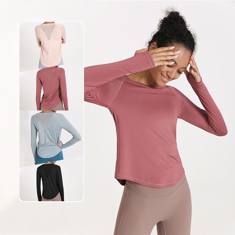 Изображение товара: Спортивная куртка, Женская свободная пикантная одежда для йоги, быстросохнущая футболка, одежда для бега и фитнеса с длинными рукавами