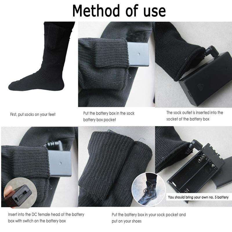 Изображение товара: Электрические носки с подогревом, Самонагревающиеся Носки с питанием от батареи для предотвращения холода, для взрослых мужчин, теплые носки для ног, для рыбалки и зимы