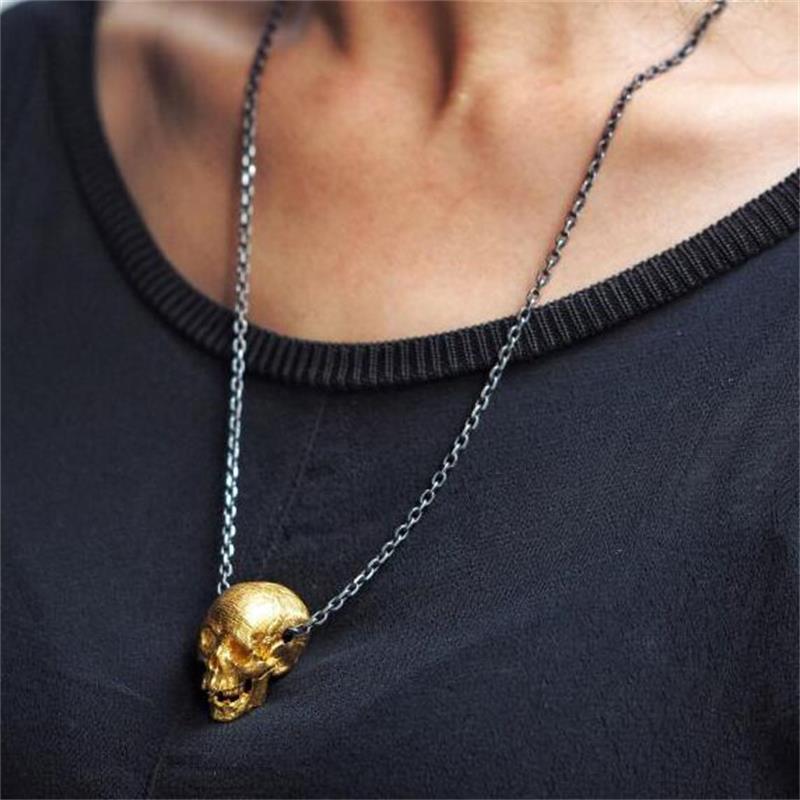Изображение товара: Уникальное высококачественное ожерелье с подвеской в виде черепа болезни золотого цвета мужское байкерское украшение в стиле панк