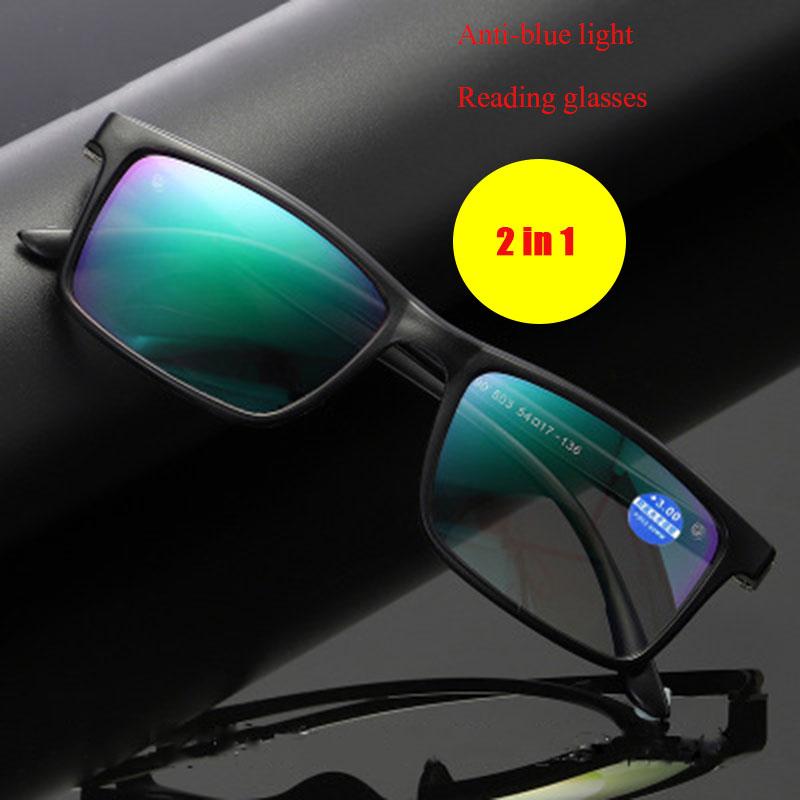 Изображение товара: Пресбиопические очки CRSD с большим увеличением и защитой от синего светильник, квадратные, в полной оправе, для мужчин и женщин, бифокальные очки для чтения + 1,0, 1,5, 2