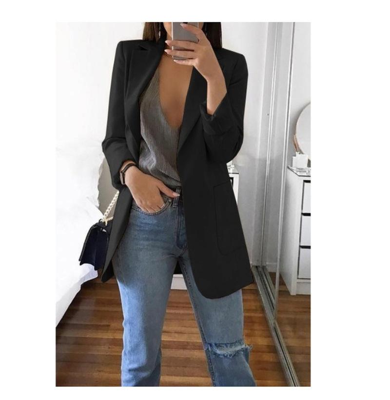 Изображение товара: Женский офисный пиджак, повседневный однотонный пиджак с отложным воротником, верхняя одежда, размера плюс, размеры S-5xl