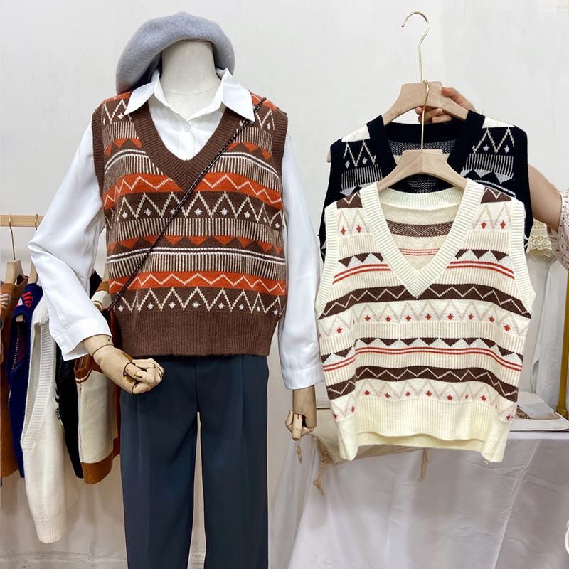 Изображение товара: Женский винтажный жаккардовый жилет, трикотажный жилет без рукавов в корейском стиле, осень 2022