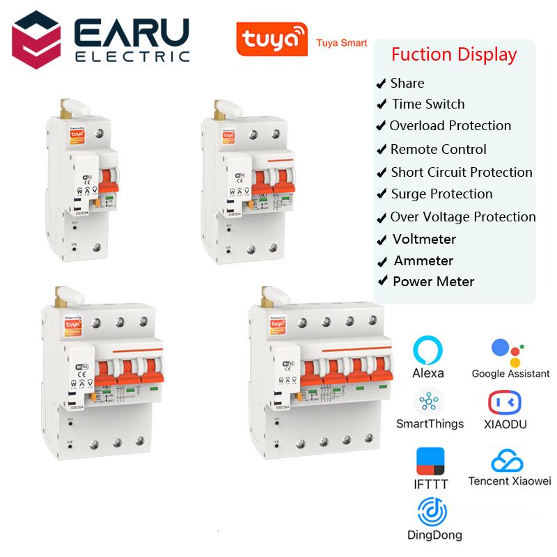 Изображение товара: Автоматический выключатель TUYA 1-4P 10-100A, 220 В, умный выключатель с Wi-Fi, измеритель мощности и потребления энергии в кВтч, вольтметр, амперметр, монитор напряжения