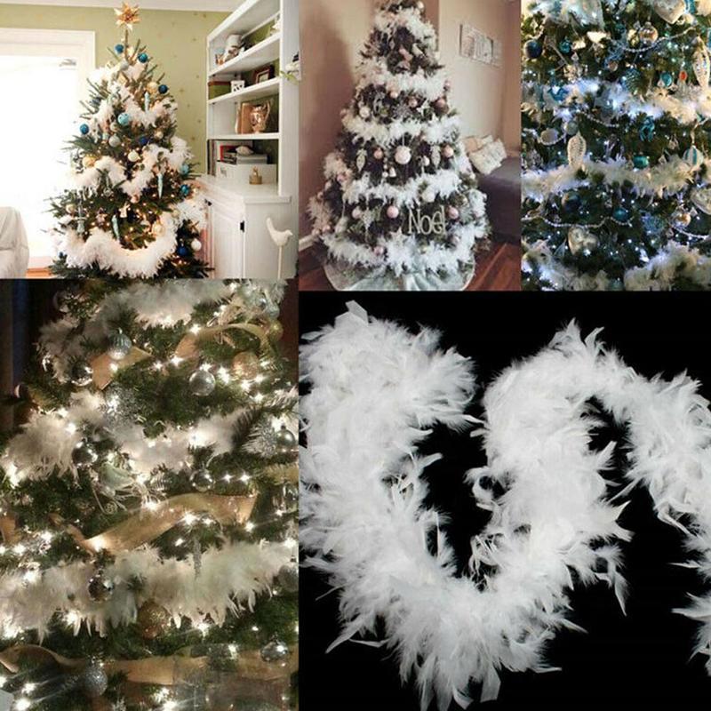 Изображение товара: Рождественская елка, белая полоска из натурального пера, 2 м, Рождественская лента, гирлянда вечерние, декор «сделай сам», ремесло, свадебные принадлежности, аксессуары для девушек