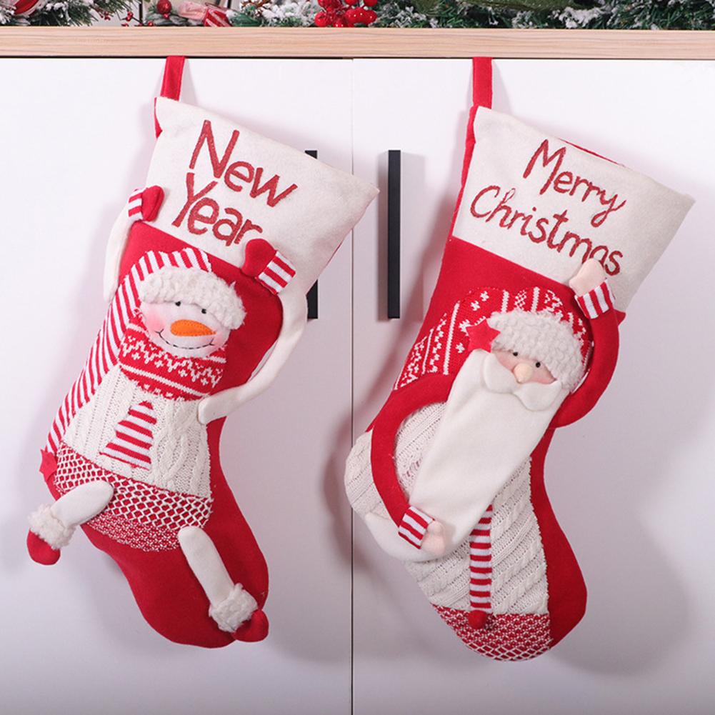 Изображение товара: Рождественские украшения для чулок, Подарочный пакет с Санта-Клаусом для конфет, подвесной кулон для рождественской елки для домашвечерние, Рождественский подарочный пакет