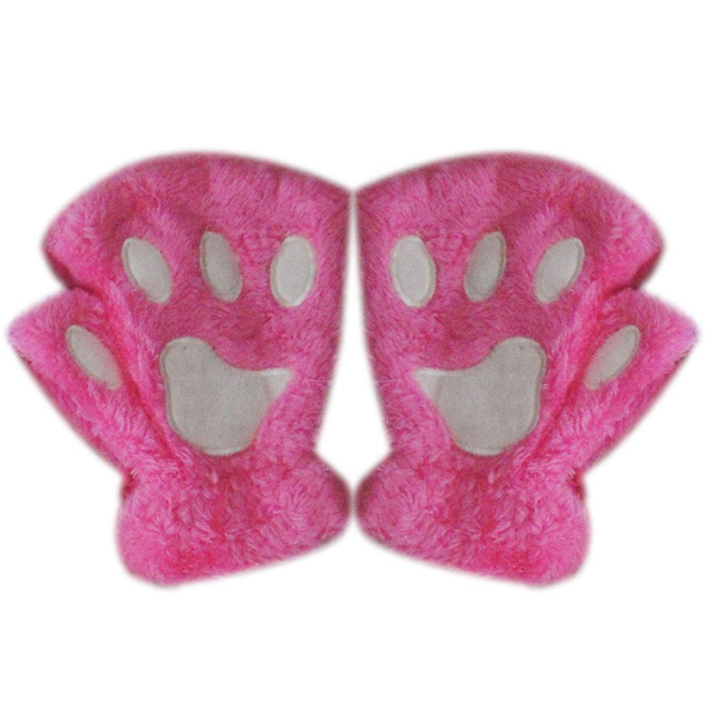 Изображение товара: Lovely Women Cat Claw Paw Plush Mittens Warm Soft Plush Short Fingerless Fluffy Bear Cat Gloves Costume Half Finger Multi Color