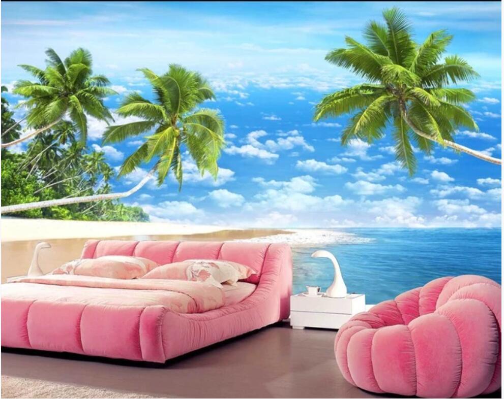 Изображение товара: Фотообои на заказ, красивые 3d обои с изображением пляжа, кокосового дерева, пейзажа, декор гостиной, обои для стен в рулонах