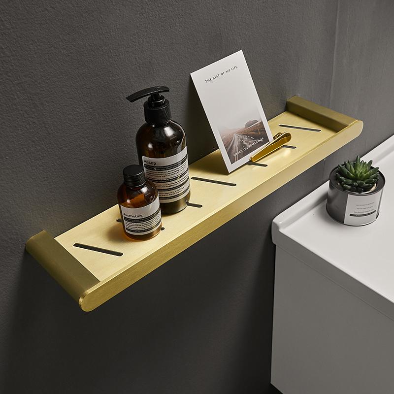 Изображение товара: Матовая Золотая полка для ванной комнаты, алюминиевый держатель для душа, настенная зеркало для душевой комнаты передняя рама