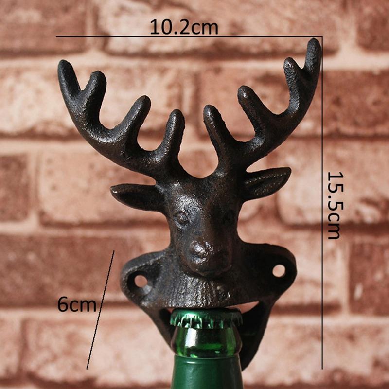 Изображение товара: Голова оленя, чугунная открывалка для пивных бутылок, античная Черная Статуэтка для животных, настенная металлическая открывалка для бутылок