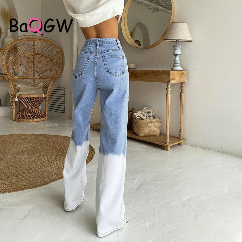 Изображение товара: Новые модные женские джинсы BaQGW в стиле Tie Dye, джинсовые брюки в уличном стиле, женские прямые синие джинсы