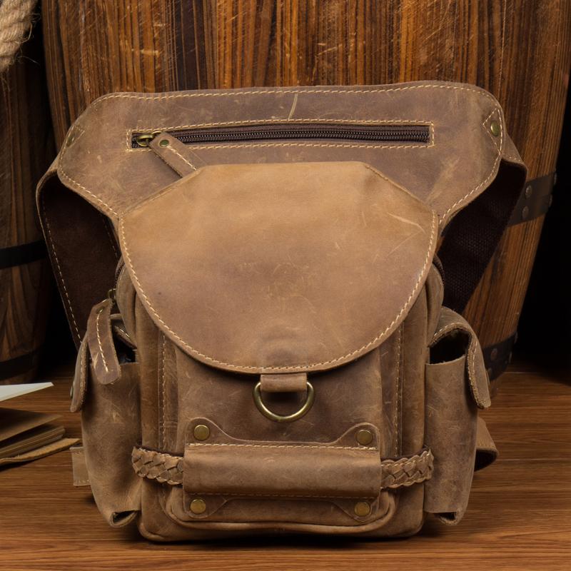 Изображение товара: Высококачественная Мужская кожаная сумка для ног Newsbirds, мотоциклетная крутая модная винтажная поясная сумка, сумка для ног, Мужская поясная сумка с защитой от кражи
