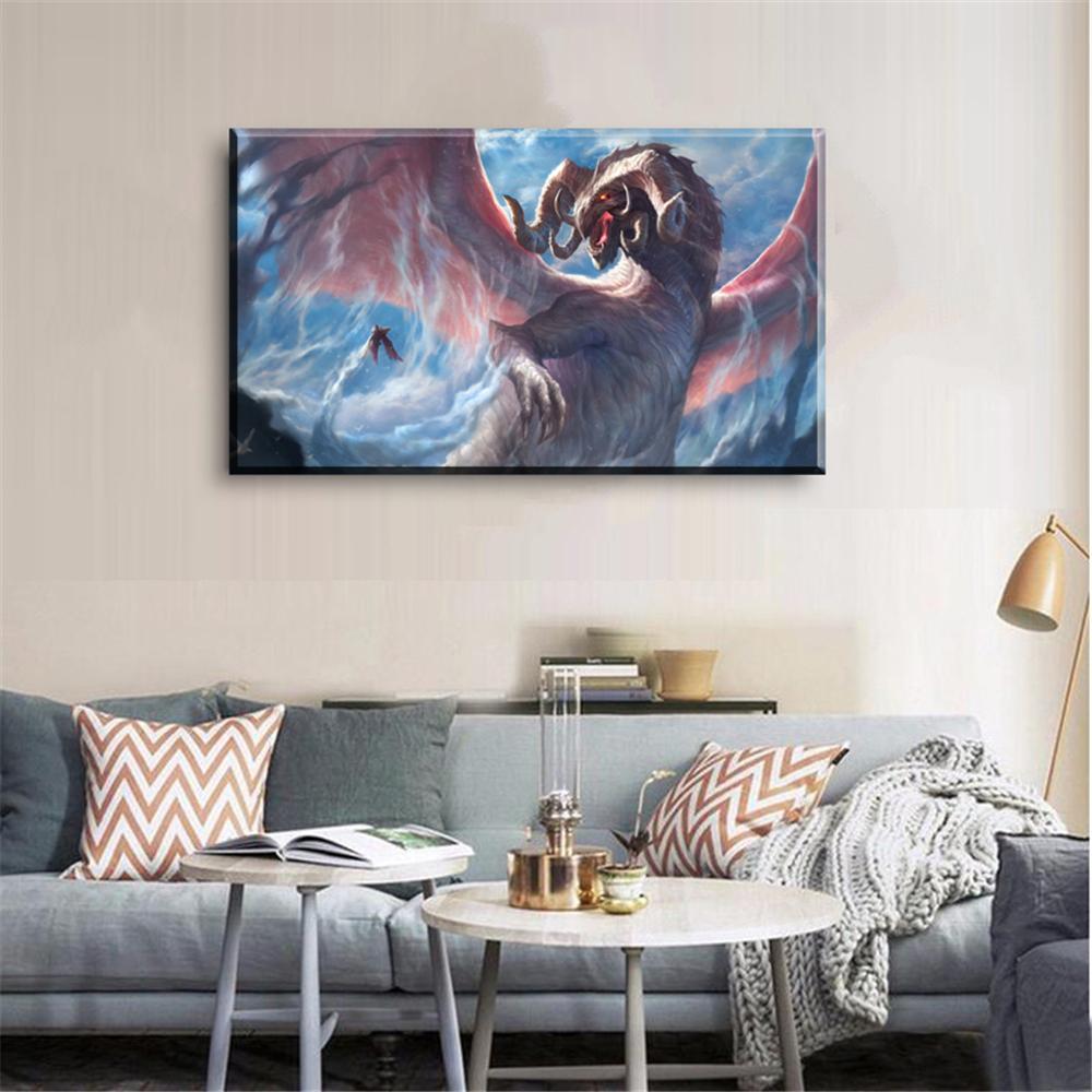 Изображение товара: Домашний декор, модульная Картина на холсте, гигантский Розовый дракон, картина, пейзаж, художественный постер для комнаты, домашняя Картина на холсте