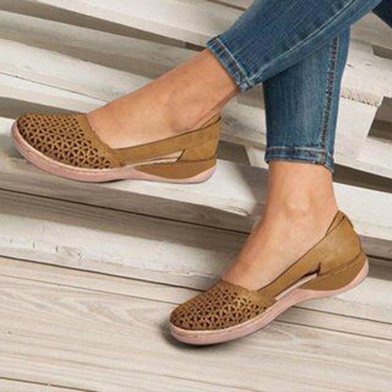 Изображение товара: Women Wedges Sandals Hollow Out PU Vintage Woman Shoes Slip On Casual Sewing Ladies Sandal Female Plus Size Summer