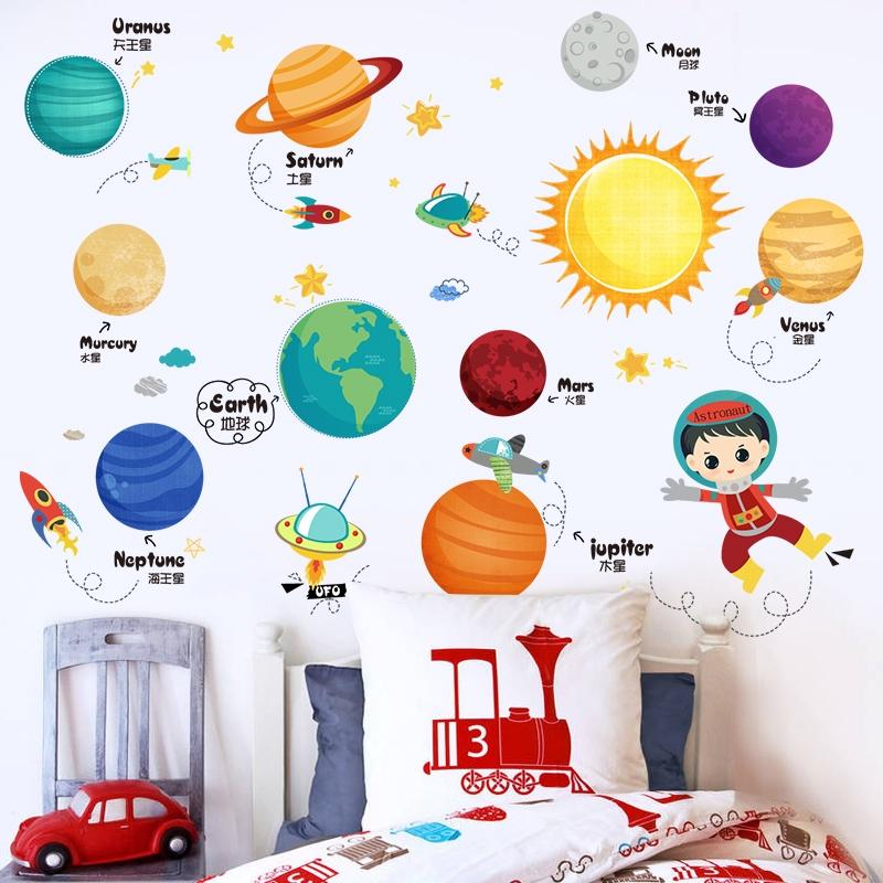 Изображение товара: Наклейки на стену с изображением звезды из мультфильма, Вселенная, детские комнаты, украшения, эстетические наклейки на стену для спальни, самоклеющиеся обои, ПВХ плакат