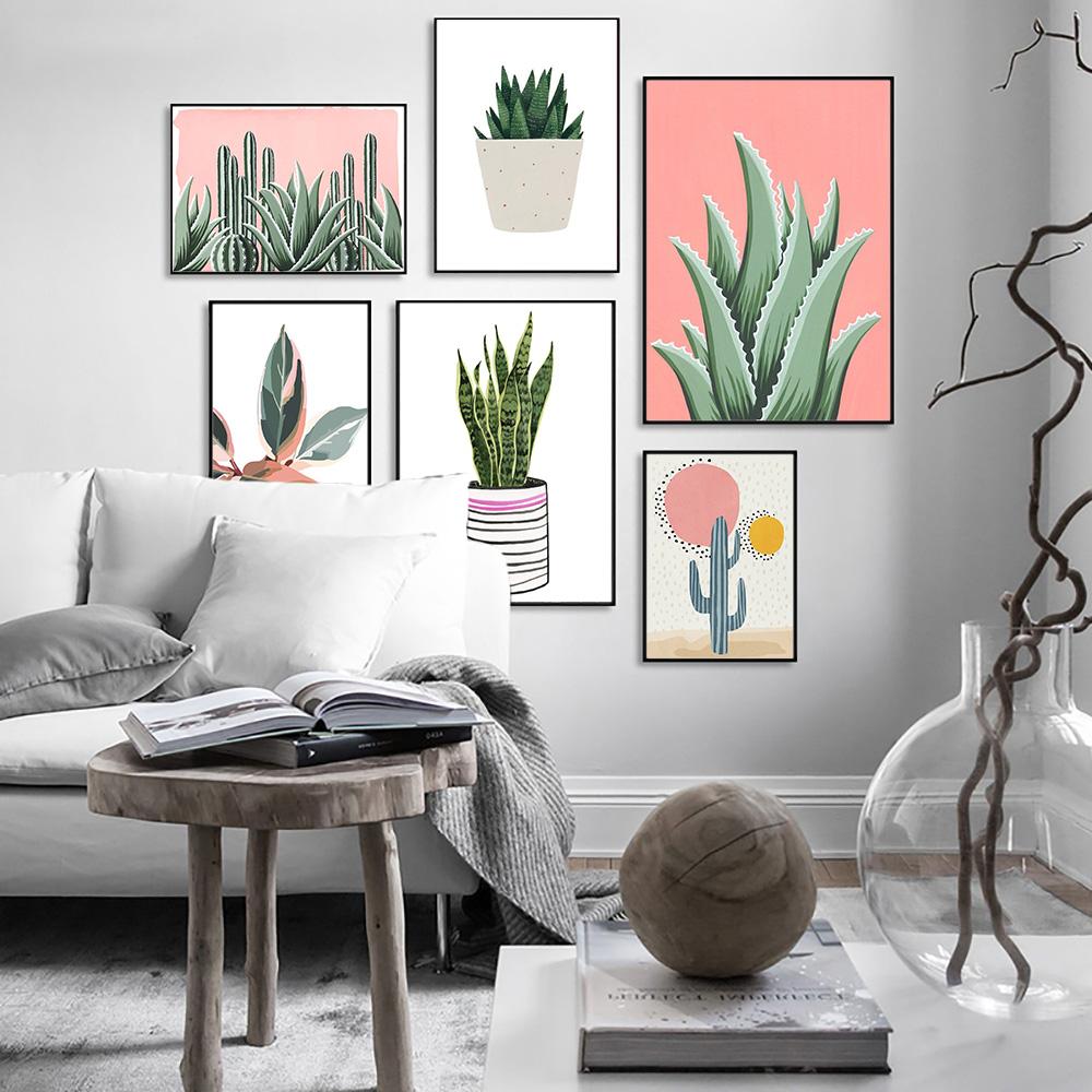 Изображение товара: Скандинавские минималистичные плакаты и принты, зеленые кактусы, Настенная картина, горшечные растения, домашний декор для гостиной, спальни