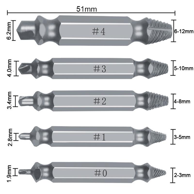 Изображение товара: 5 шт., HSS Материал, поврежденный винт, экстрактор, сверла, направляющий набор, сломанная скорость, легко выключается, болт, шпилька, в полоску, инструмент для удаления винтов