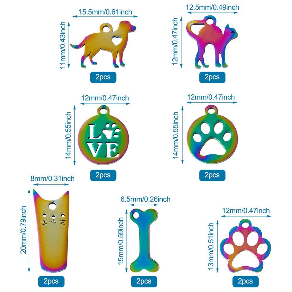 Изображение товара: Подвески в виде собачьей лапы, кошек, питомцев, радужные цвета для ожерелья, чокера, браслета, сережек, ювелирные изделия, 14 шт., 201