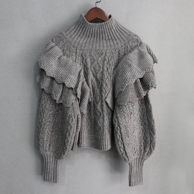 Изображение товара: Пуловер с воротником-хомутом и рукавами-фонариками