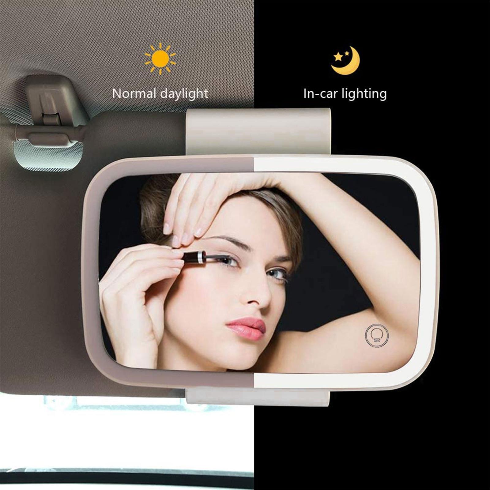 Изображение товара: Автомобильное Зеркало с солнцезащитным козырьком 18*14 см, портативное автомобильное зеркало для макияжа, встроенная светодиодная подсветка, автомобильное внутреннее зеркало, автомобильное косметическое зеркало, зеркало для туалетного столика