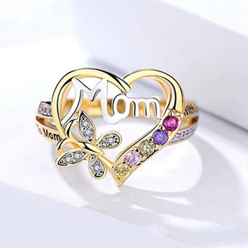 Изображение товара: Top Quality Mothers Day Gift Mom Hollow Out Design Heart Butterfly Crystal Ring Women Mum Love Jewelry Bague