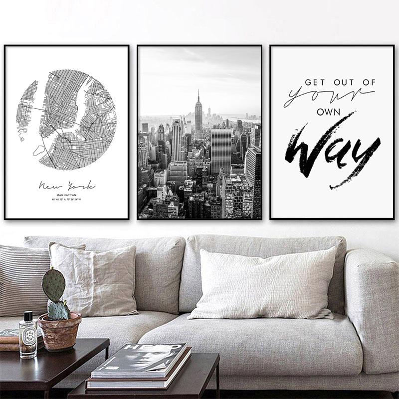Изображение товара: Скандинавский пейзаж черный белый Нью-Йорк Холст плакат мотивация Цитата плакат скандинавский настенный художественный принт картины