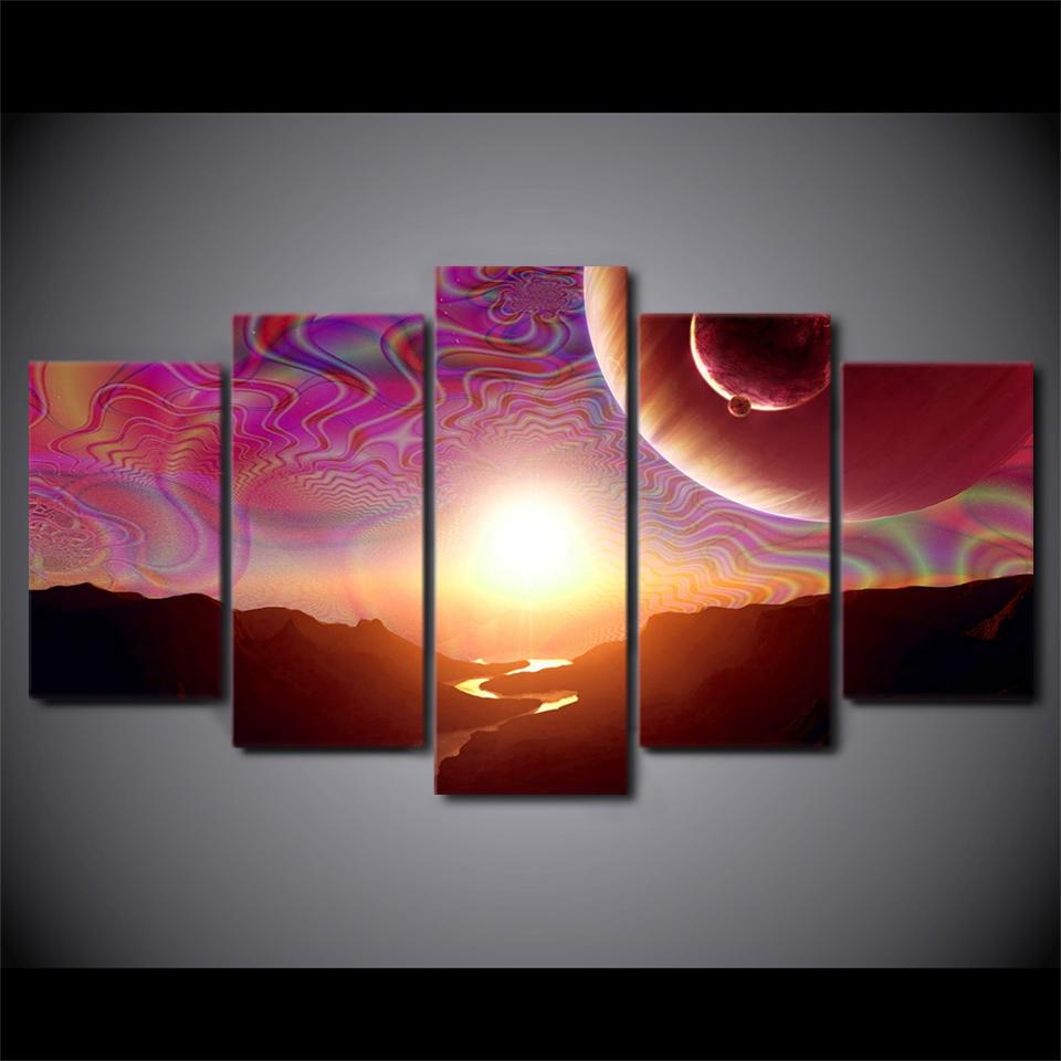 Изображение товара: 5 панелей Холст Искусство психоделический восход солнца Холст принты для Дома Гостиной Холст Живопись Рамки плакат