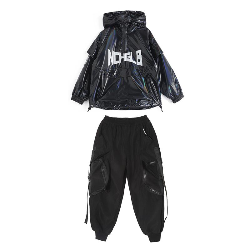 Изображение товара: Детская одежда в стиле хип-хоп, ветровка, пуловер, куртка, уличная одежда, тактические брюки-карго для девочек и мальчиков, танцевальный костюм