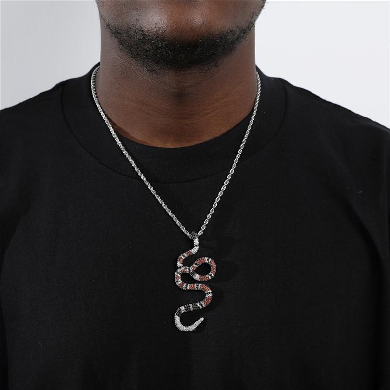 Изображение товара: US7 коралловое ожерелье с медальоном в виде змеи для женщин и мужчин AAA льдом ожерелье с медальоном в виде змеи меди Красочные циркония в стиле хип-хоп ювелирные изделия