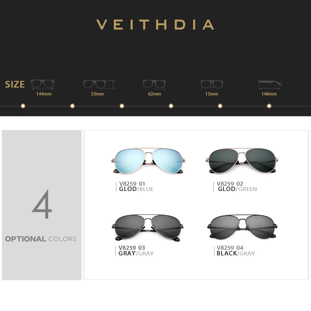 Изображение товара: Мужские и женские очки VEITHDIA, винтажные поляризационные солнцезащитные очки из сплава, Классические Брендовые спортивные очки с покрытием для вождения, S8259