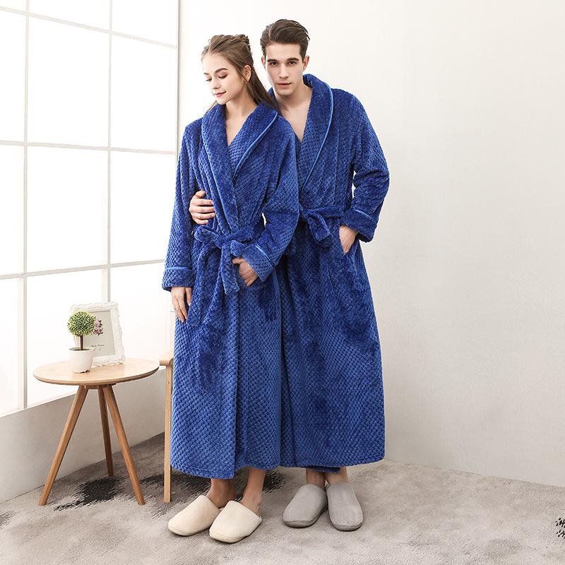 Изображение товара: Длинный рукав, унисекс, халат для взрослых, зимнее теплое кимоно, женские халаты, халат для пары, домашний сервис, утепленная фланелевая Мужская одежда для сна