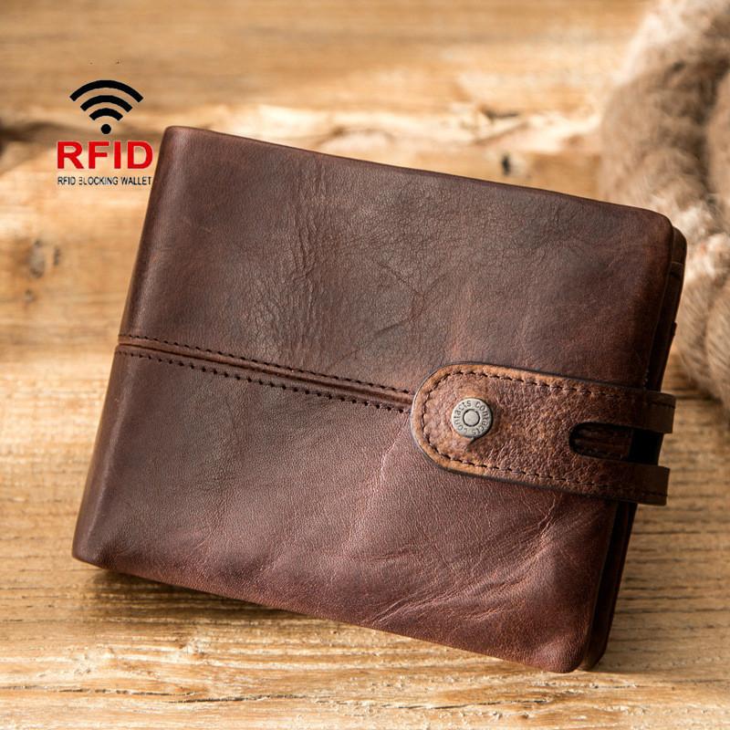 Изображение товара: Мужской бумажник из натуральной кожи GROJITOO RFID с противоугонной щеткой, трендовая Мужская сумка из воловьей кожи, многофункциональный держатель для карт, кошелек