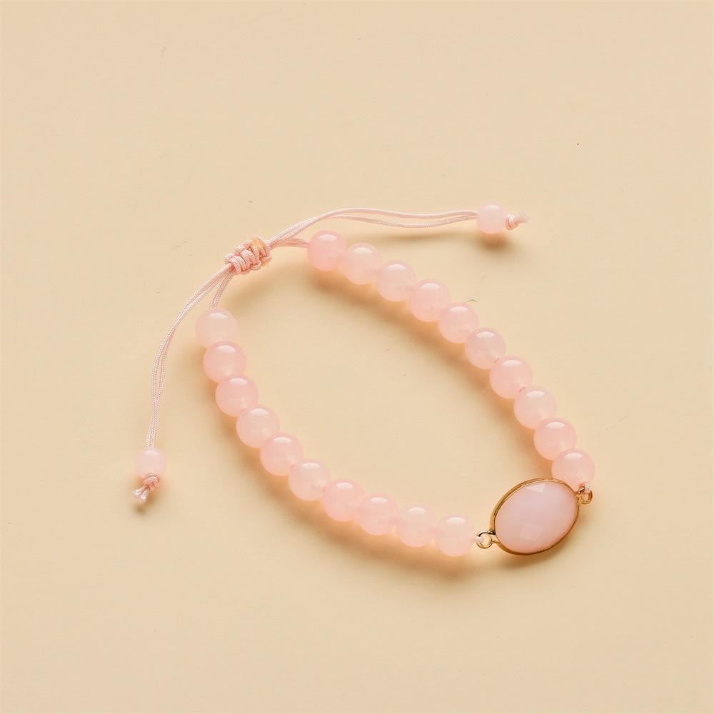 Изображение товара: Милые бусины из натурального камня Овальный розовый Кристальный браслет для женщин ручной работы Регулируемый браслет Корейская мода ювелирные изделия 2020 Новинка