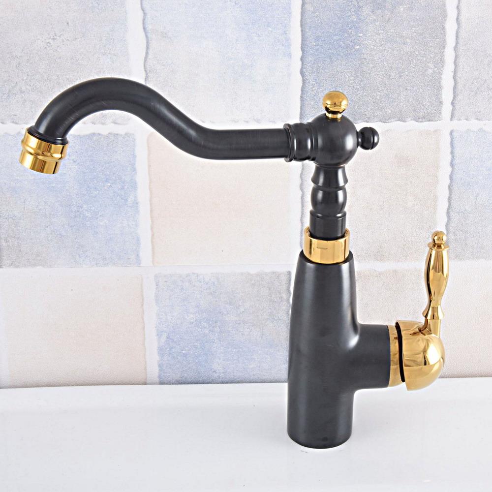 Изображение товара: Черный бронзовый латунный поворотный носик с одной ручкой для кухни/бара, кран для раковины для ванной комнаты, смеситель для горячей и холодной воды asf795
