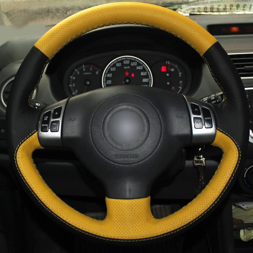 Изображение товара: Черного, желтого цвета «сделай сам» чехол рулевого колеса автомобиля для Suzuki Swift (удерживайте многофункциональную кнопку версия)