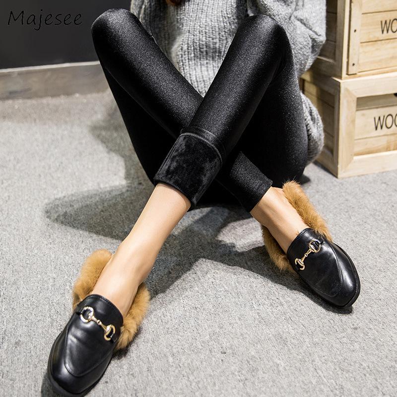 Изображение товара: Женские леггинсы большого размера 3XL, черные элегантные бархатные плотные зимние новые женские брюки в Корейском стиле Ulzzang, простые универсальные