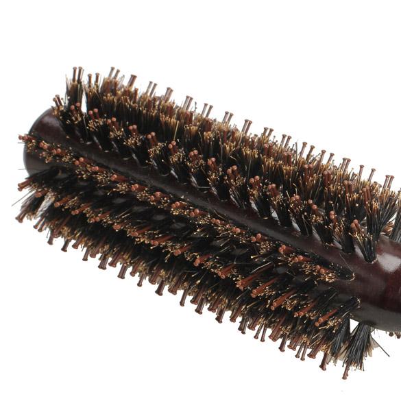 Изображение товара: Портативная расческа для волос, круглая Антистатическая кудрявая щетка, натуральная щетина, деревянная ручка, расческа для укладки волос, щетка для волос