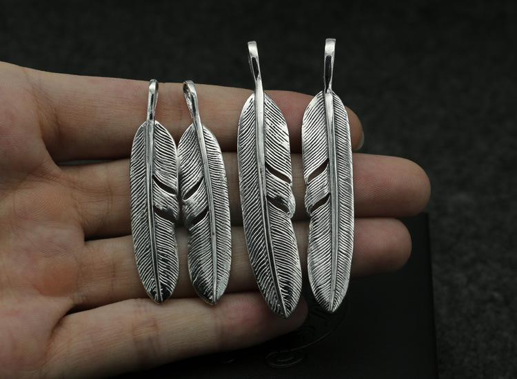 Изображение товара: Кулон с маленькими перьями ручной гравировки, ожерелье из стерлингового серебра для мужчин и женщин, ювелирные изделия с кулоном