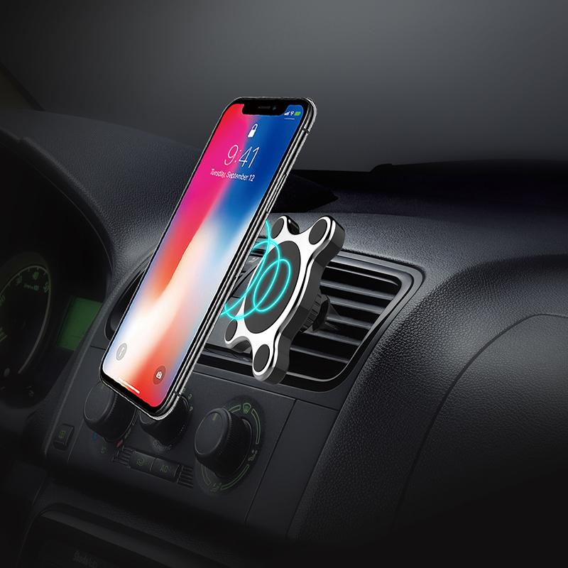 Изображение товара: Автомобильный держатель для телефона на магнитной присоске, 10 Вт, беспроводное зарядное устройство QI для iPhone X, Samsung S10, S9, S8, быстрая зарядка автомобильного телефона