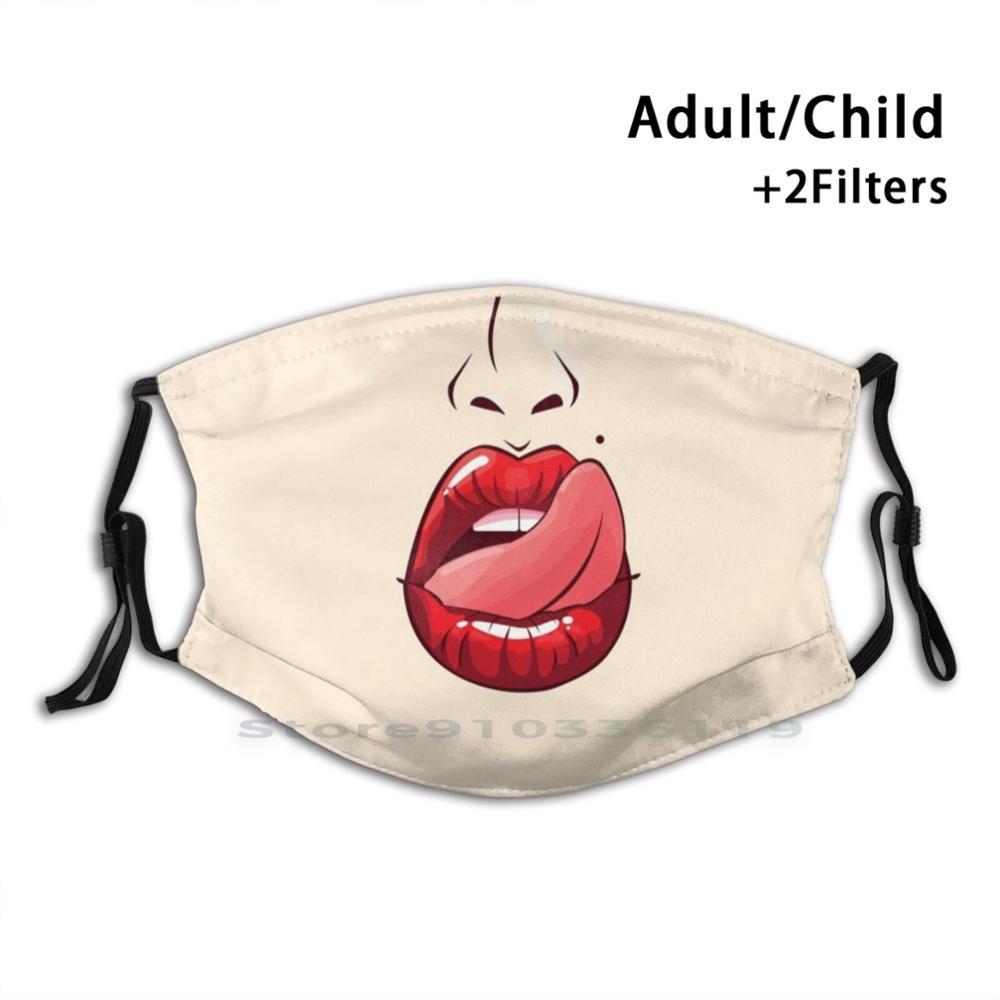 Изображение товара: Набор сексуальных многоразовых Женских Масок с принтом языка, рта, фильтровальная маска для лица Pm2.5, детская пикантная Женская леденец, рот, выражения лица
