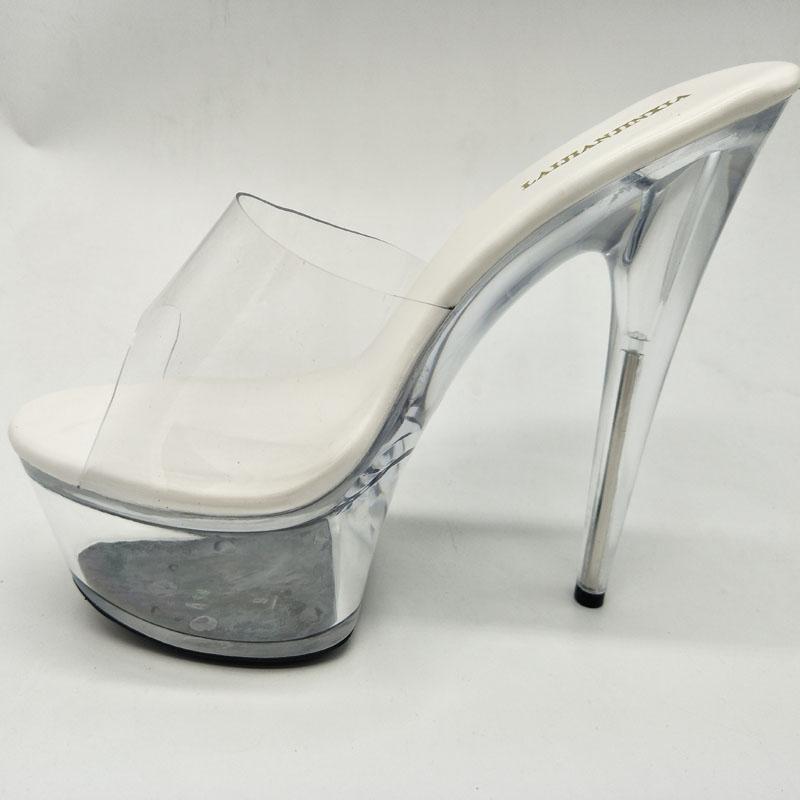 Изображение товара: LAIJIANJINXIA/Новинка; Изящные прекрасные туфли-лодочки на очень высоком каблуке (15 см) Модные Туфли-сабо, невесты, пикантная женская обувь с украшением в виде кристаллов 6 дюймов Прозрачный каблук; Обувь на платформе