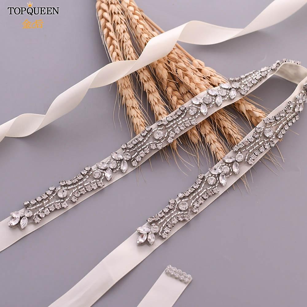Изображение товара: TOPQUEEN S430 роскошные стразы отделкой свадебные пояса серебряные Свадебные платья с поясом с атласной лентой модные женские аксессуары
