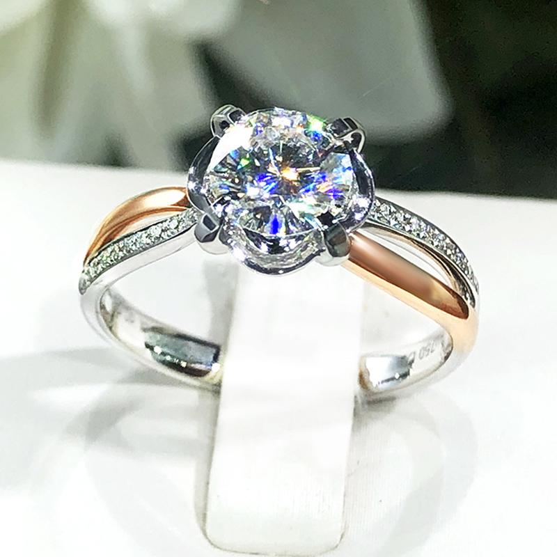 Изображение товара: Нежное кольцо с белым кубическим цирконием 1 карат, двухцветное кольцо в форме цветка для женщин, модное ювелирное изделие для свадебной вечеринки, подарок K5T756
